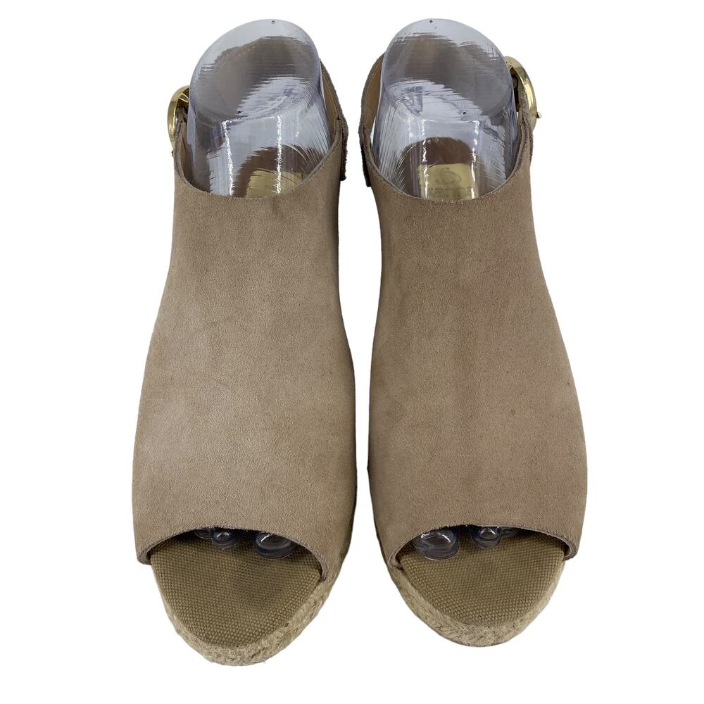 Women's KANNA Size 39 Beige Suede Wedge Espadrille Sling Back Sandals Peep Toe - Picture 6 of 13